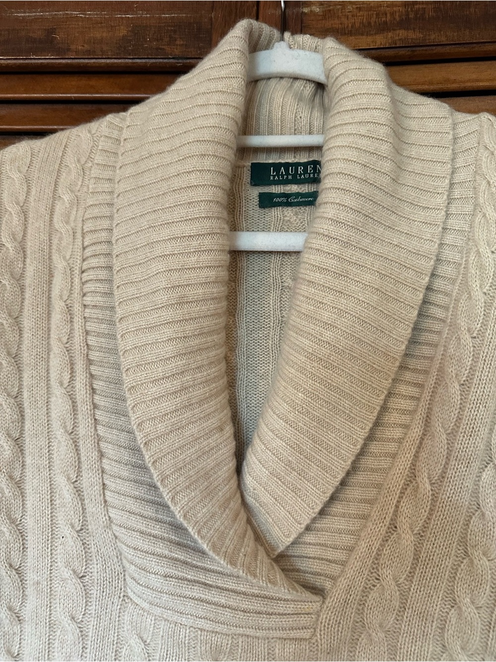 Lauren Ralph Lauren Cashmere Cream Cable Knit Cowl Sweater size medium - Picture 4 of 9